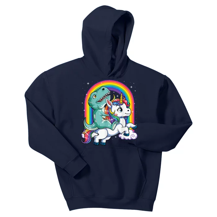 Dinosaur Riding Unicorn Funny T rex Boy Rainbow Galaxy Kids Hoodie