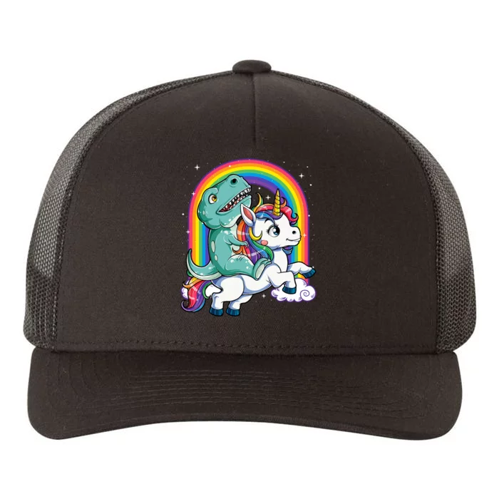 Dinosaur Riding Unicorn Rainbow Gifts T Rex Yupoong Adult 5-Panel Trucker Hat