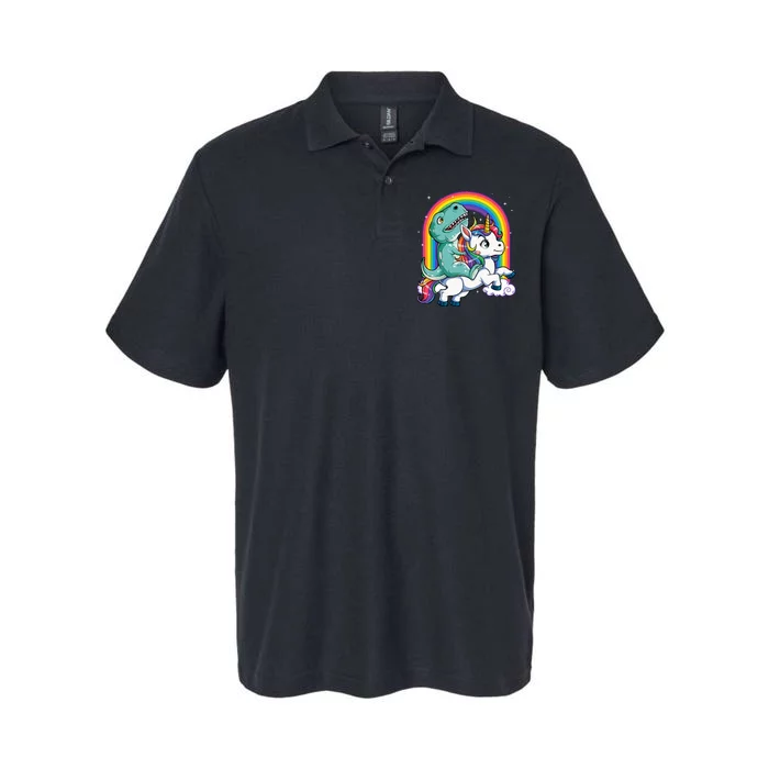 Dinosaur Riding Unicorn Rainbow Gifts T Rex Softstyle Adult Sport Polo