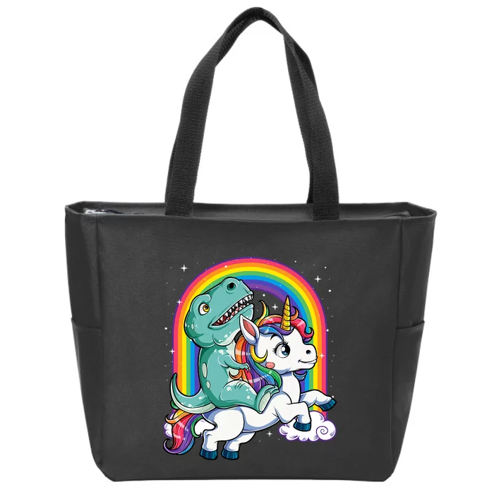 Dinosaur Riding Unicorn Rainbow Gifts T Rex Zip Tote Bag