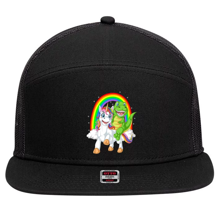 Dinosaur Riding Unicorn 7 Panel Mesh Trucker Snapback Hat