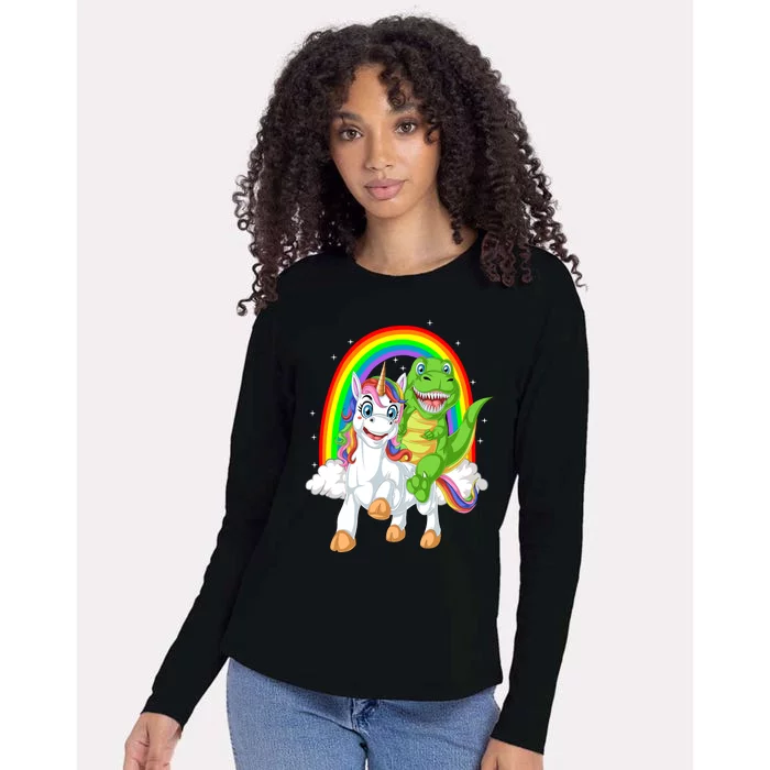 Dinosaur Riding Unicorn Womens Cotton Relaxed Long Sleeve T-Shirt