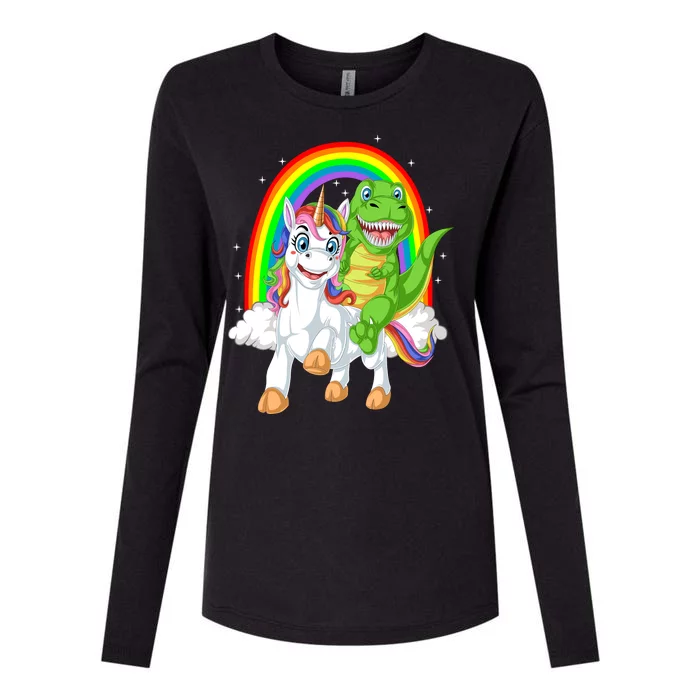 Dinosaur Riding Unicorn Womens Cotton Relaxed Long Sleeve T-Shirt