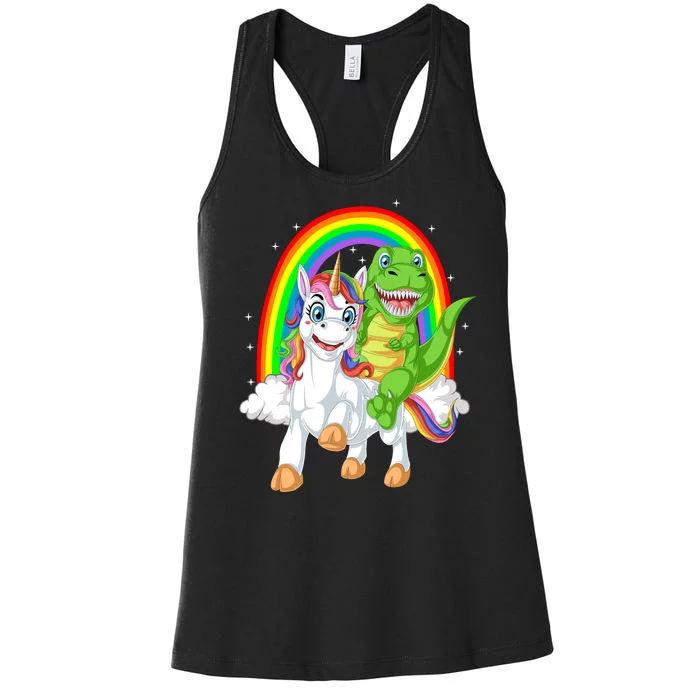 Dinosaur Riding Unicorn Women's Racerback Tank