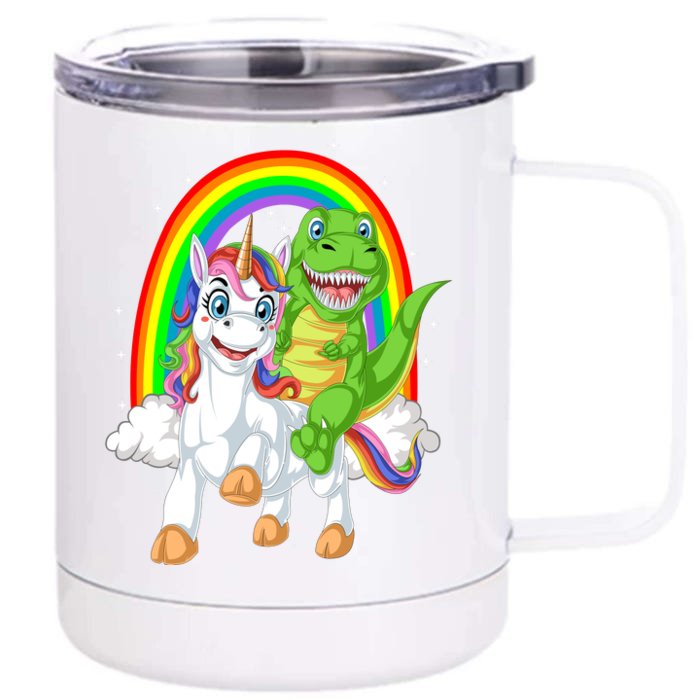 Dinosaur Riding Unicorn Front & Back 12oz Stainless Steel Tumbler Cup