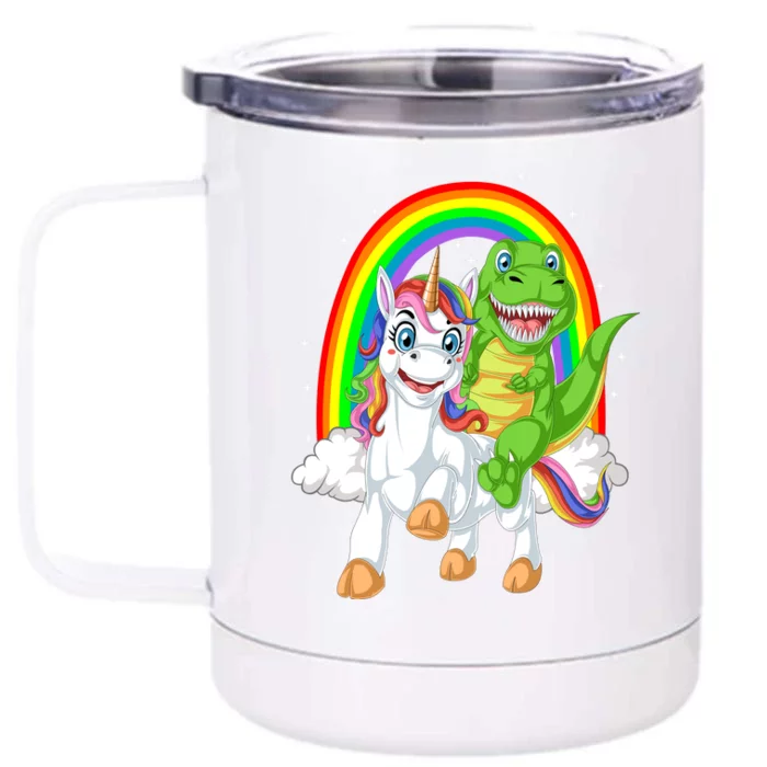 Dinosaur Riding Unicorn Front & Back 12oz Stainless Steel Tumbler Cup