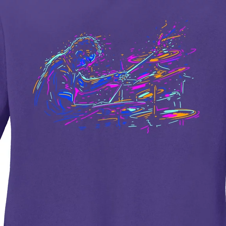 Drummer Abstract Ladies Long Sleeve Shirt