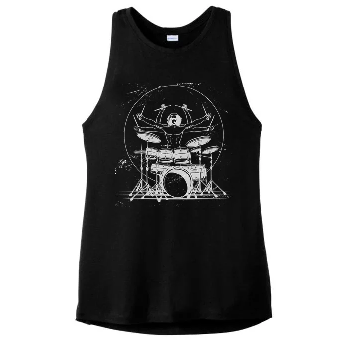 Drummer Playing Rock Band Illustration Ladies Tri-Blend Wicking Tank