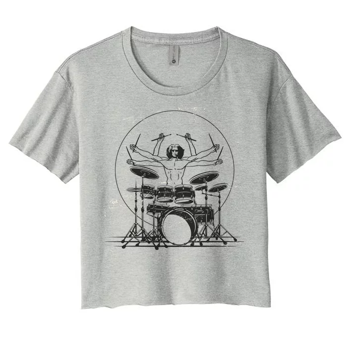 Drummer Playing Rock Band Illustration Women's Crop Top Tee