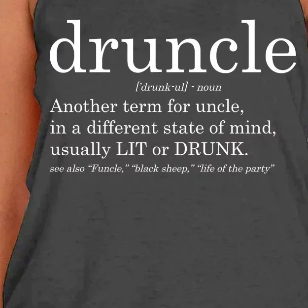 Druncle Another Term For Uncle Usually Lit Women's Knotted Racerback Tank