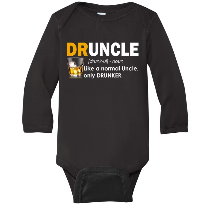 Druncle Normal Uncle Only Drunker Whiskey Baby Long Sleeve Bodysuit