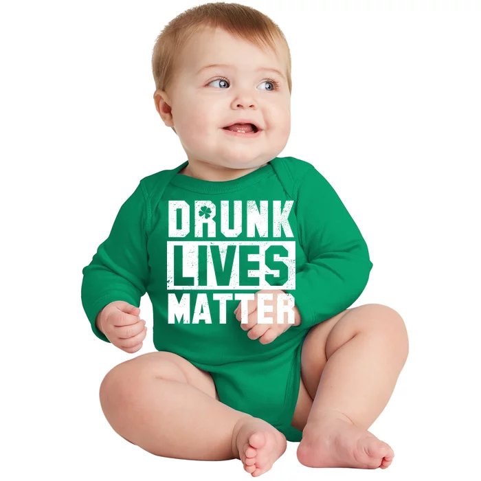 Drunk Lives Matter Vintage Irish Clover Baby Long Sleeve Bodysuit