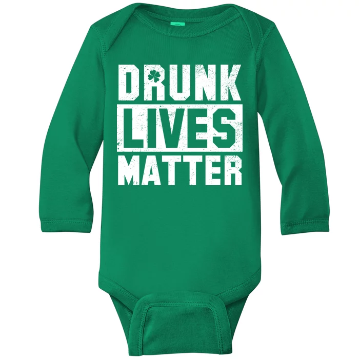 Drunk Lives Matter Vintage Irish Clover Baby Long Sleeve Bodysuit