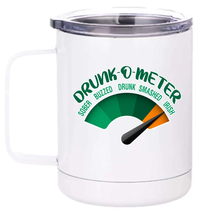 Drunk O Meter Sober Buzzed Smashed Irish Front & Back 12oz Stainless Steel Tumbler Cup