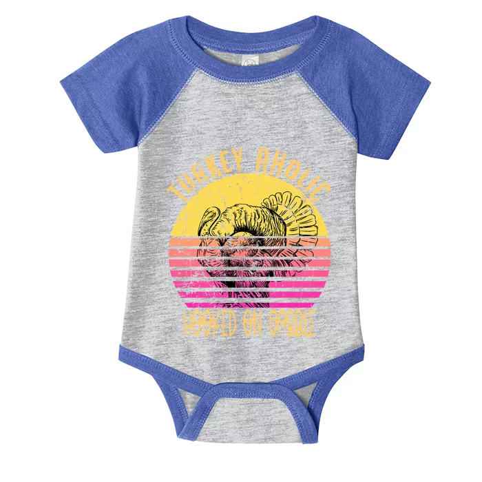 Distressed Retro Vintage 80S Thanksgiving Turkey Enthusiast Meaningful Gift Infant Baby Jersey Bodysuit