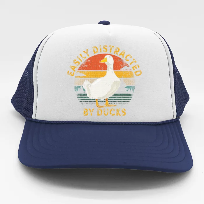 Duck Retro Vintage Easily Distracted By Ducks Trucker Hat