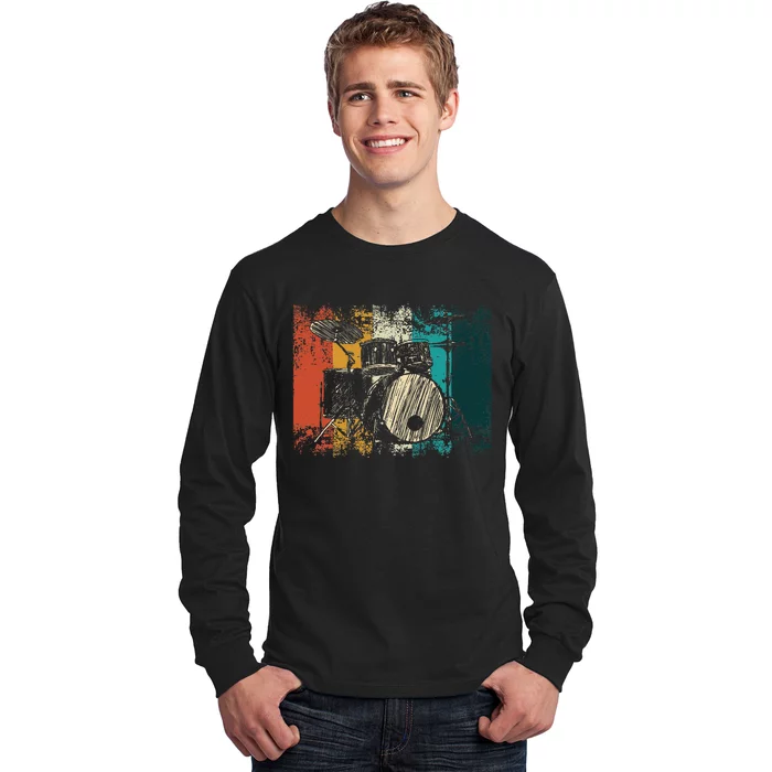 Drummer Retro Vintage Drum Set Drumset Drummers Long Sleeve Shirt