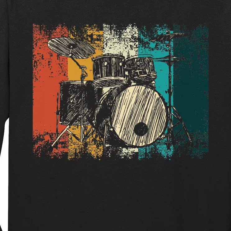 Drummer Retro Vintage Drum Set Drumset Drummers Long Sleeve Shirt