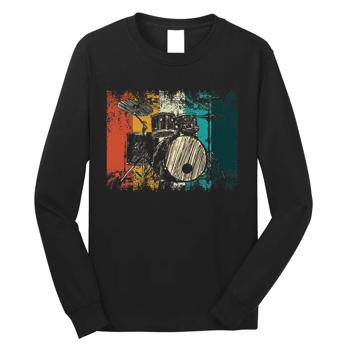 Drummer Retro Vintage Drum Set Drumset Drummers Long Sleeve Shirt