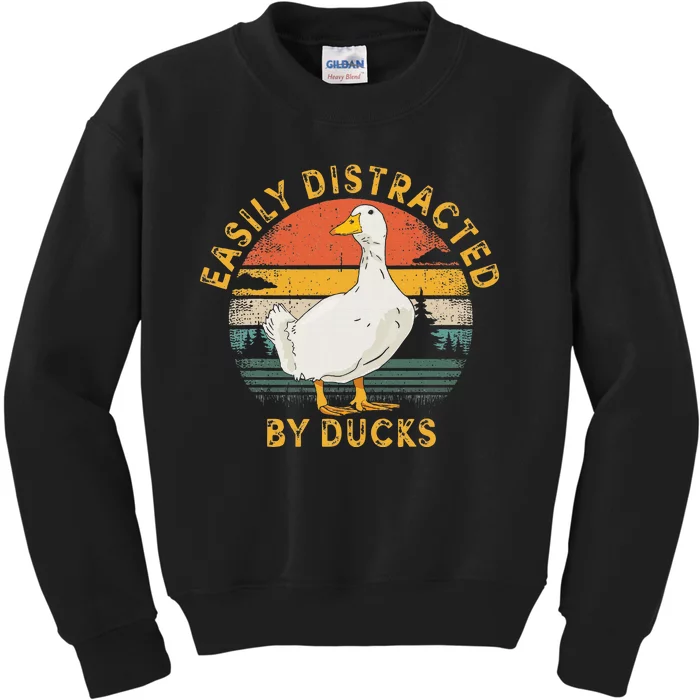 Duck Retro Vintage Easily Distracted By Ducks Kids Sweatshirt