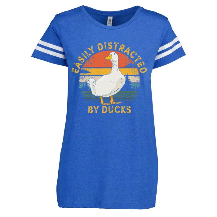 Duck Retro Vintage Easily Distracted By Ducks Enza Ladies Jersey Football T-Shirt