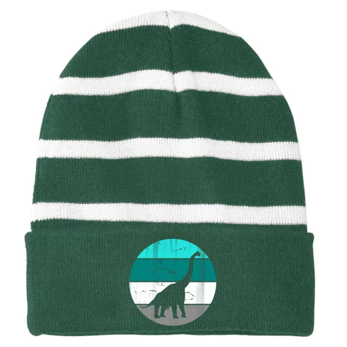 Dino Retro Vintage Brachiosaurus Striped Beanie with Solid Band