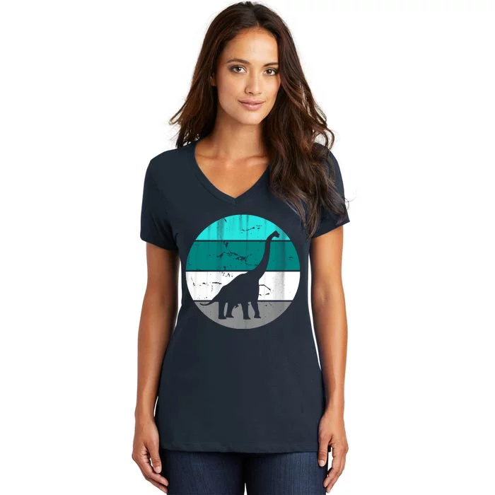 Dino Retro Vintage Brachiosaurus Women's V-Neck T-Shirt