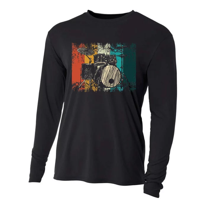 Drummer Retro Vintage Drum Set Drumset Drummers Drumming Cooling Performance Long Sleeve Crew