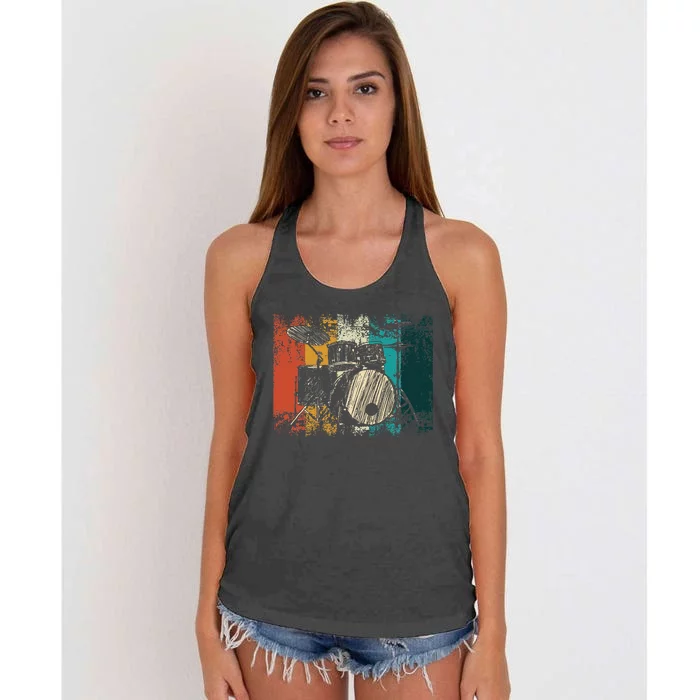 Drummer Retro Vintage Drum Set Drumset Drummers Drumming Women's Knotted Racerback Tank