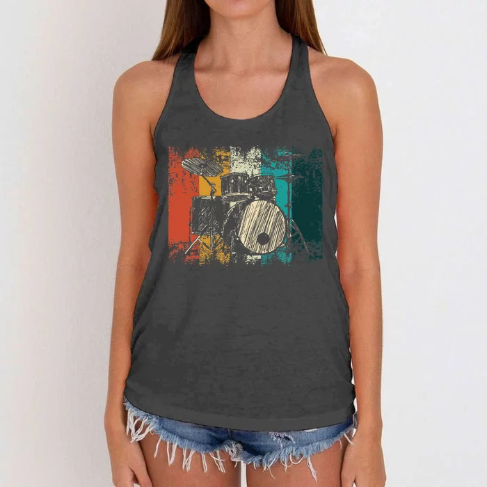 Drummer Retro Vintage Drum Set Drumset Drummers Drumming Women's Knotted Racerback Tank