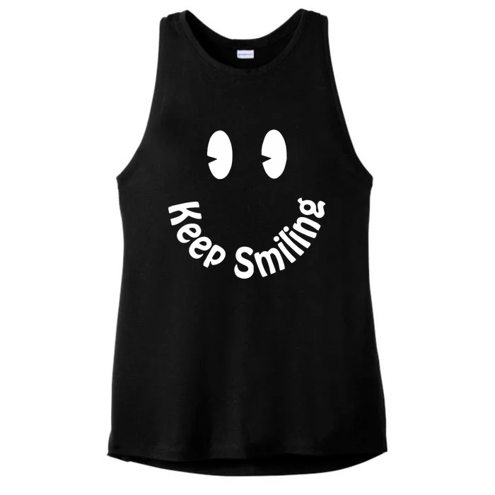 Devon Rodriguez Wearing Keep Smiling Ladies Tri-Blend Wicking Tank