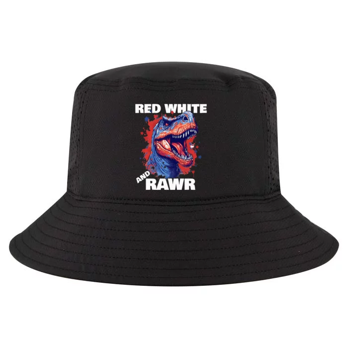 Dinosaur Red White Rawr American Flag 4th of July T Rex Cool Comfort Performance Bucket Hat