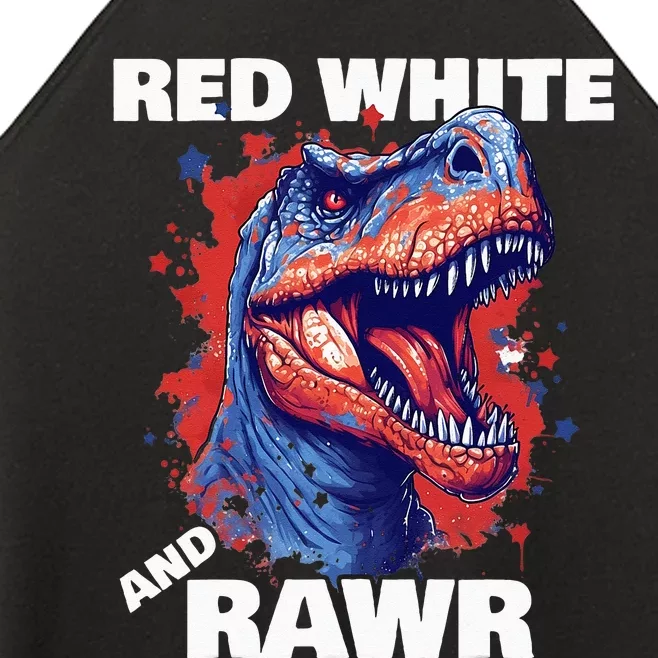 Dinosaur Red White Rawr American Flag 4th of July T Rex Women’s Perfect Tri Rocker Tank