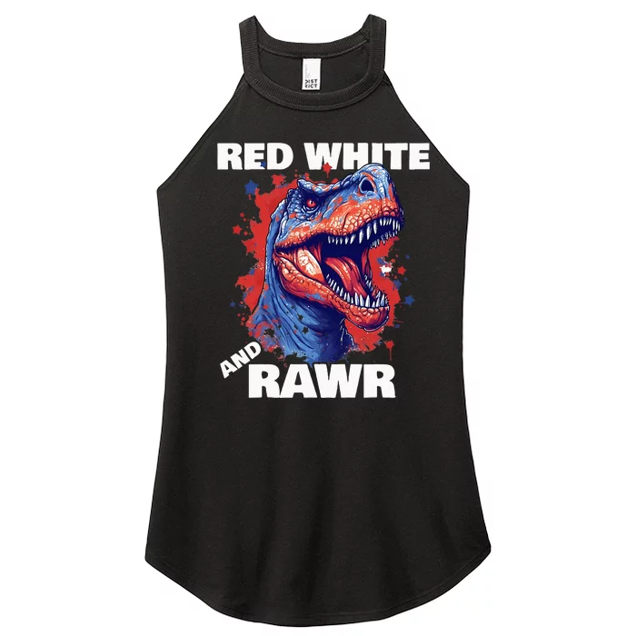 Dinosaur Red White Rawr American Flag 4th of July T Rex Women’s Perfect Tri Rocker Tank