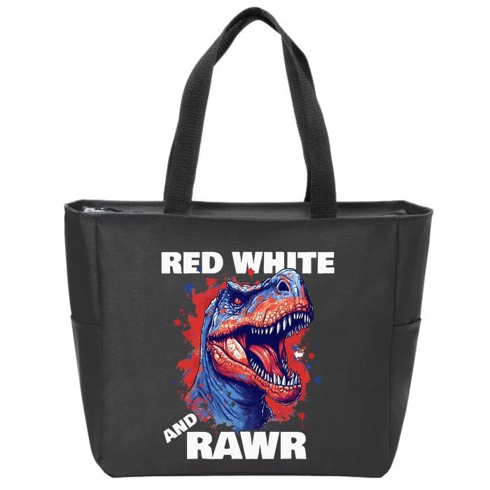 Dinosaur Red White Rawr American Flag 4th of July T Rex Zip Tote Bag