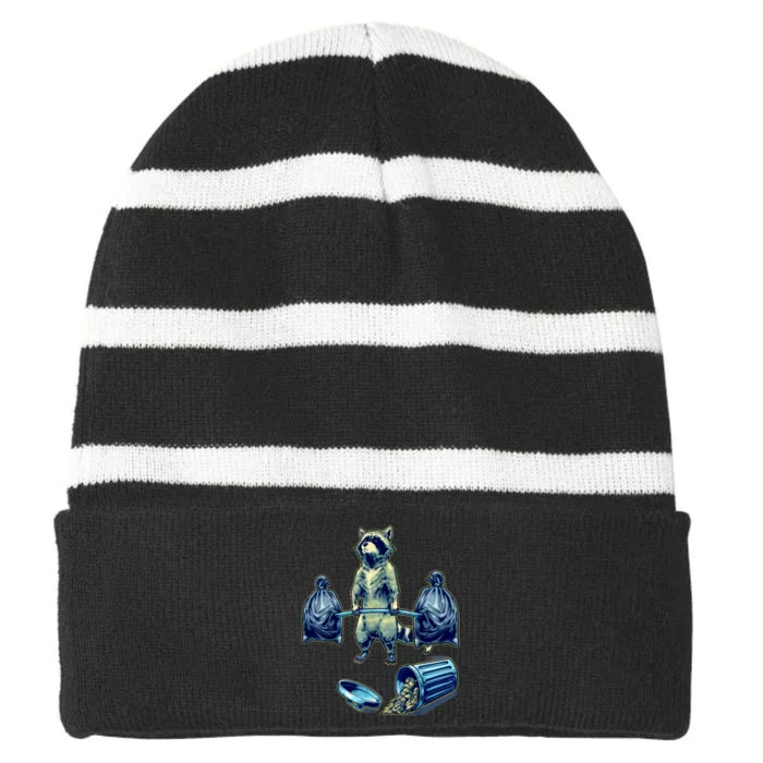 Deadlifting Raccoon Weightlifting Bodybuilding Fitness Gym Striped Beanie with Solid Band