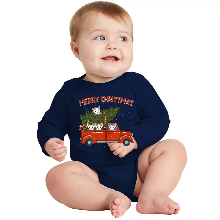 Devon Rex Xmas Vintage Red Pickup Retro Truck Gift Baby Long Sleeve Bodysuit