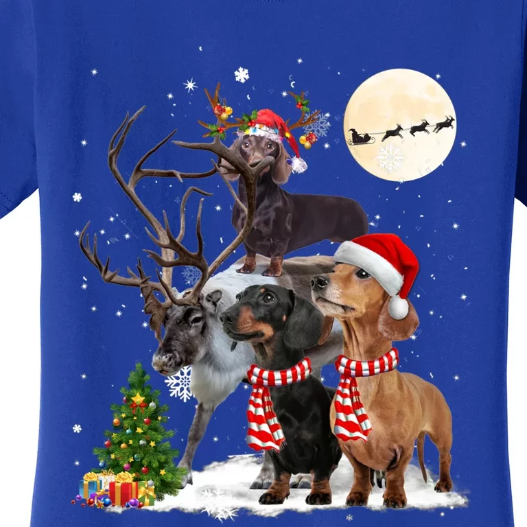 Dachshund Reindeer Xmas Lights Christmas Moon Xmas Dog Gift Women's T-Shirt