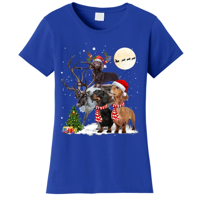 Dachshund Reindeer Xmas Lights Christmas Moon Xmas Dog Gift Women's T-Shirt