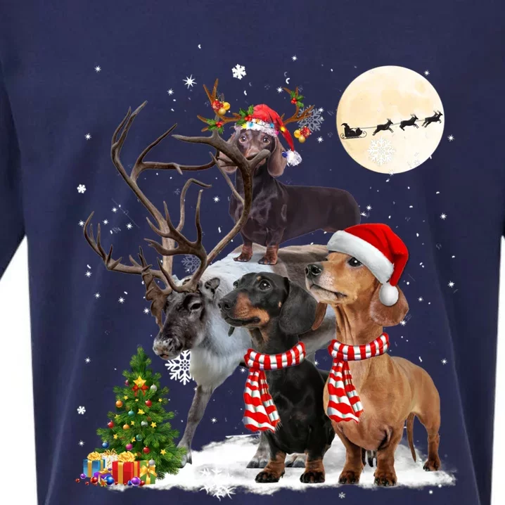 Dachshund Reindeer Xmas Lights Christmas Moon Xmas Dog Gift Sueded Cloud Jersey T-Shirt