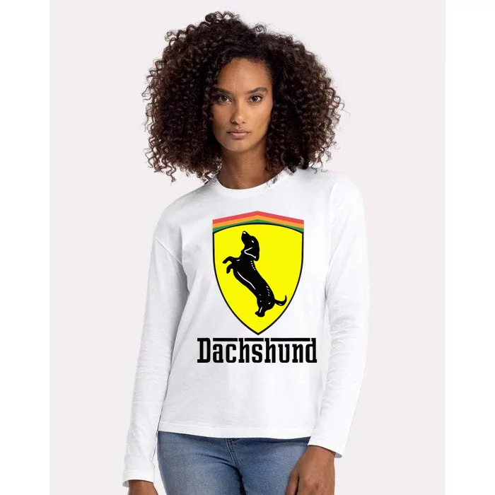 Dachshund Racing Yellow Womens Cotton Relaxed Long Sleeve T-Shirt