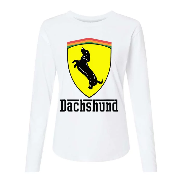 Dachshund Racing Yellow Womens Cotton Relaxed Long Sleeve T-Shirt