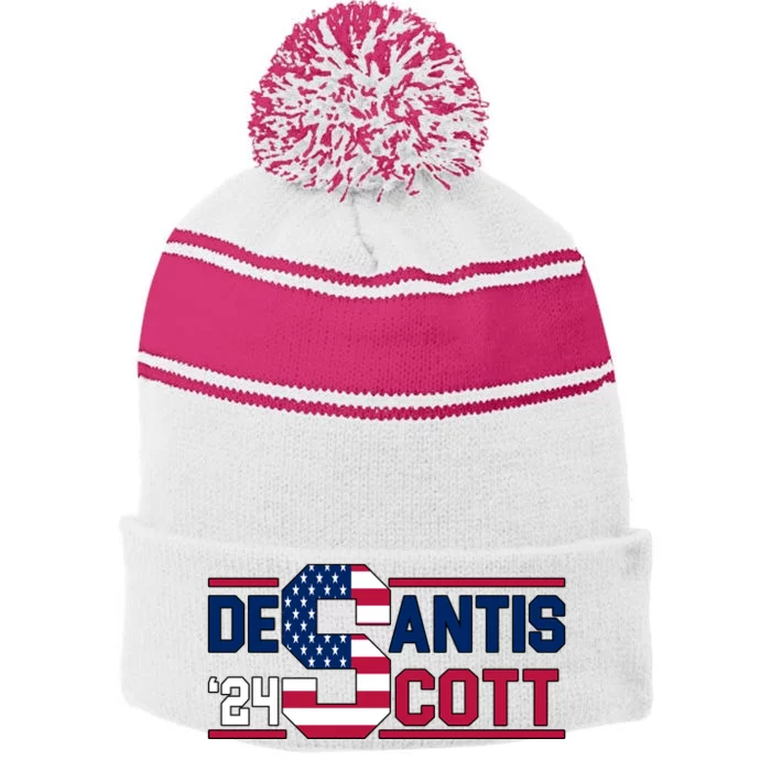 Desantis Scott 2024 Election USA Stripe Pom Pom Beanie