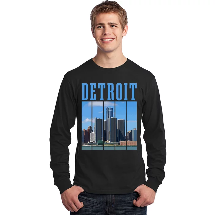 Detroit Skyline 313 Michigan Vintage Pride Long Sleeve Shirt