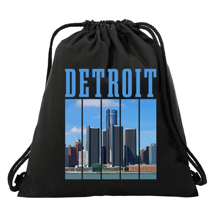 Detroit Skyline 313 Michigan Vintage Pride Drawstring Bag