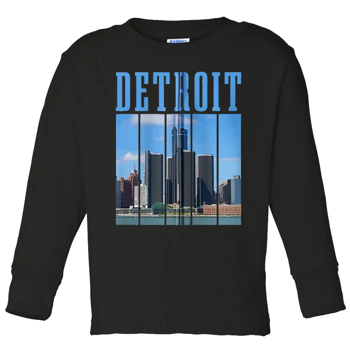 Detroit Skyline 313 Michigan Vintage Pride Toddler Long Sleeve Shirt