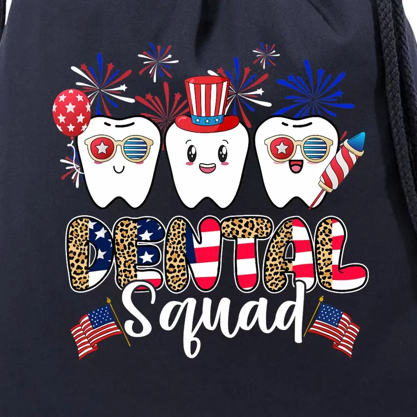 Dental Squad 4th of July America Flag Patriotic Dentist Drawstring Bag