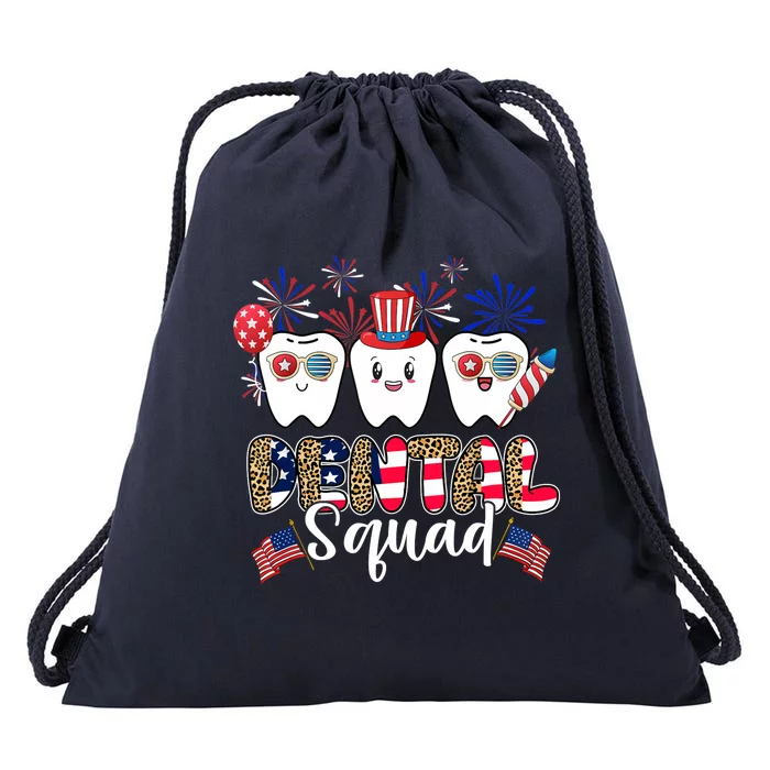 Dental Squad 4th of July America Flag Patriotic Dentist Drawstring Bag