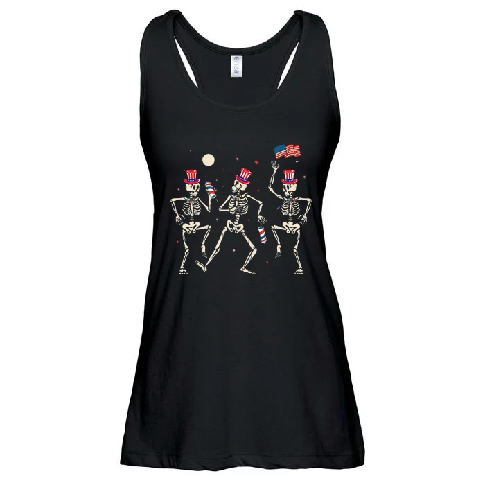 Dancing Skeleton 4th Of July American Flag Skellies Ladies Essential Flowy Tank