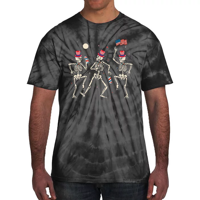 Dancing Skeleton 4th Of July American Flag Skellies Tie-Dye T-Shirt